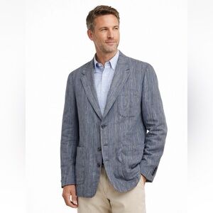 Robert Graham Sport Coat Mens Size XL Gray Striped Linen Cotton Casual Blazer